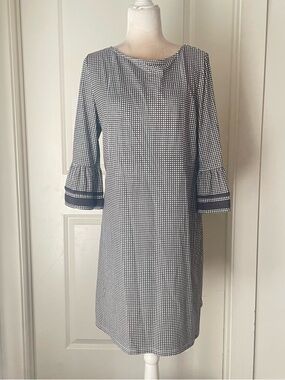 Duffield Lane Jersey knit ruffle sleeve Mini Plaid Shift dress Sz L